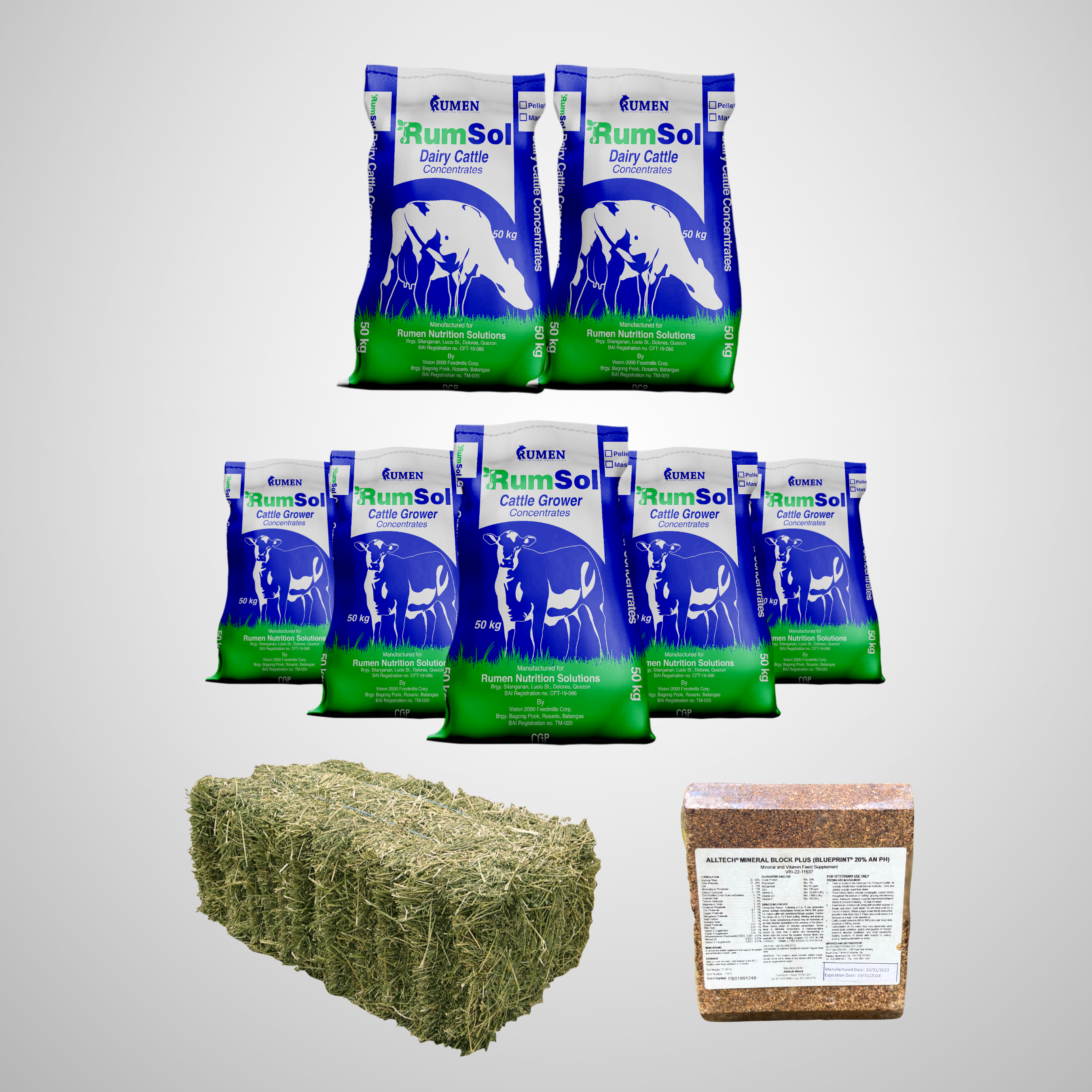 Bundle 12: Cattle Grower Concetrates, Dairy Cattle Concentrates, Alfalfa Hay & Alltech Blocks